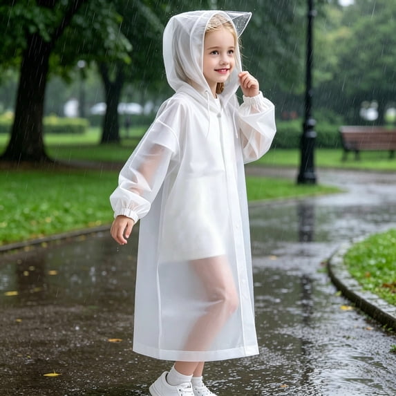 CSStudio Reusable Kids Rain Poncho, Waterproof Full Body Raincoat with Hood, One Size Fits Height 110â150cm, Portable Packable Rain Cape for Boys Girls School Outdoor Activities