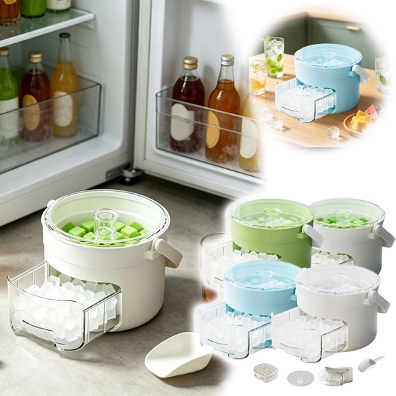 CSStudio Stackable Ice Cube Storage Bucket 50 Grid Silicone Ice Mold With Pull Out Drawer Space Saving Portable Handle Freezer Ice Tray For Home Party Daily Drink