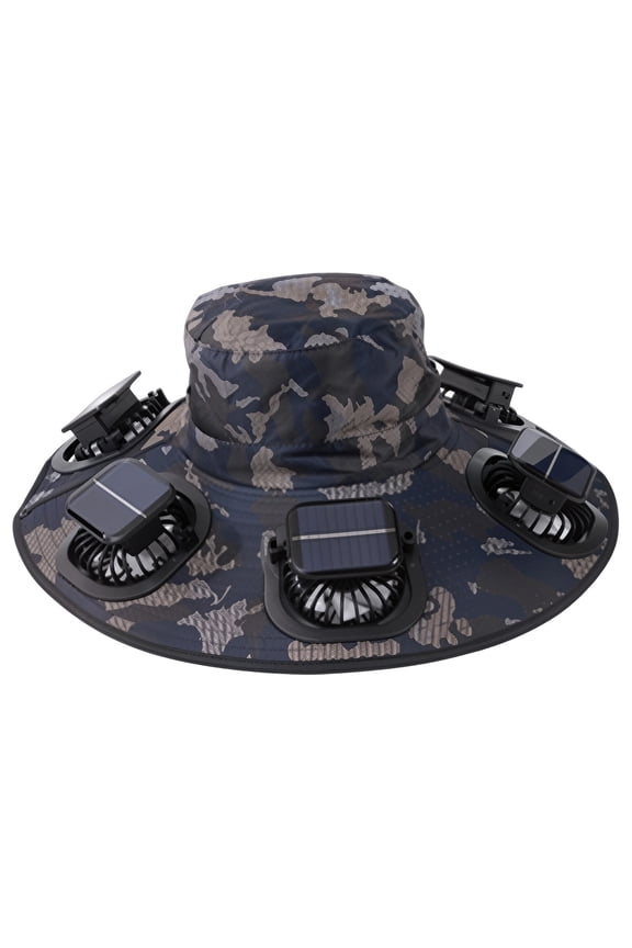 UPF 50+ Wide Brim Sun Hat with 2 Detachable Solar Cooling Fans Solar & USB Charging Breathable Bucket Hat for Fishing Hiking Beach Gardening