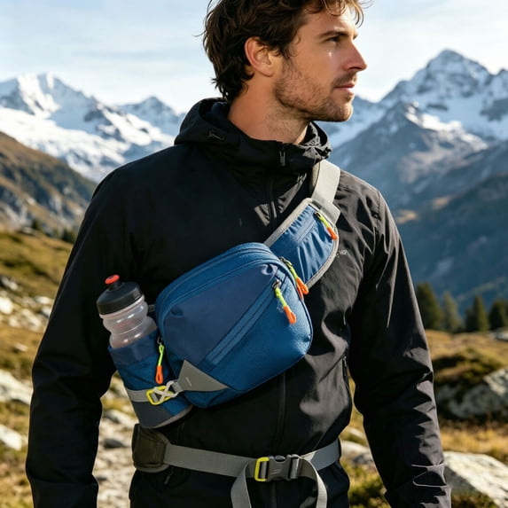 CSStudio Waist Pack with Water Bottle Holder for Men Women, Multi‑Pocket Fanny Pack Adjustable Belt Bag for Hiking Running Cycling Climbing Outdoor Sports