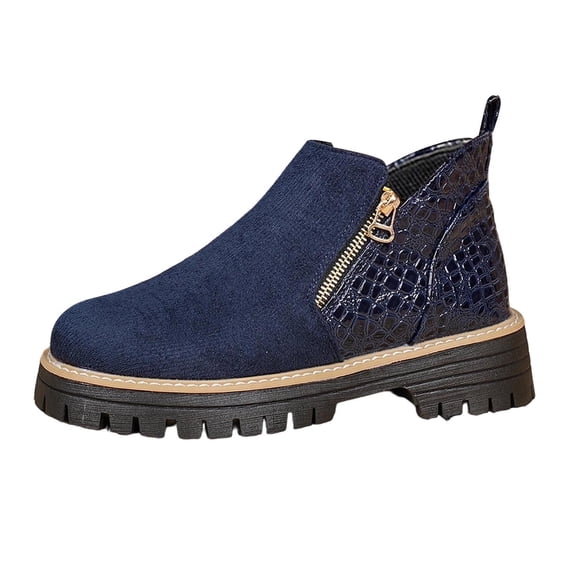 CSStudio Women Suede Croc Embossed Side Zipper Ankle Boots 4cm Platform Closed Toe Casual Short Booties Spring Fall Daily Wear