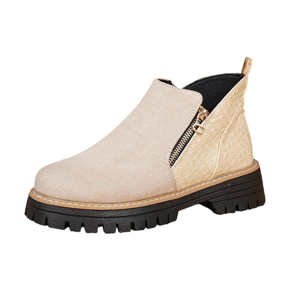 CSStudio Women Suede Croc Embossed Side Zipper Ankle Boots 4cm Platform Closed Toe Casual Short Booties Spring Fall Daily Wear