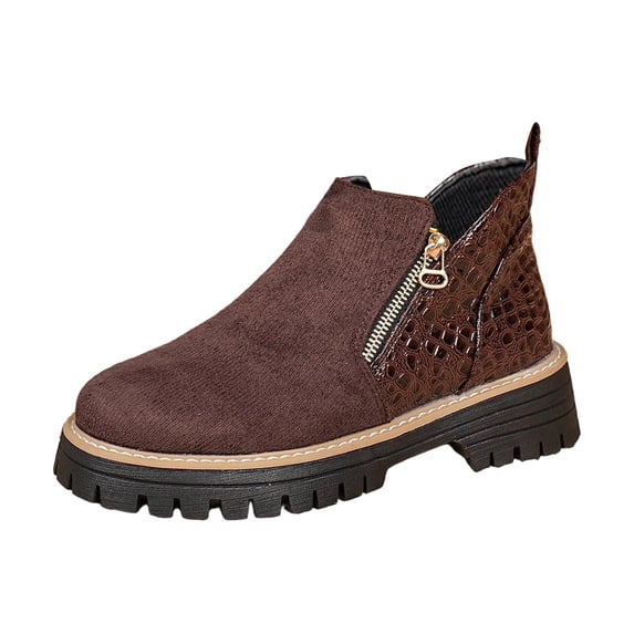 CSStudio Women Suede Croc Embossed Side Zipper Ankle Boots 4cm Platform Closed Toe Casual Short Booties Spring Fall Daily Wear