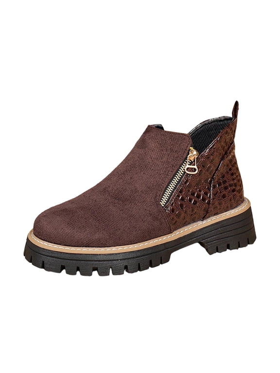 Women Suede Croc Embossed Side Zipper Ankle Boots 4cm Platform Closed Toe Casual Short Booties Spring Fall Daily Wear