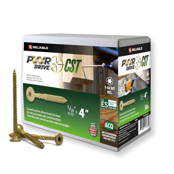 CST Series (50 Pack) 5/16 Inch x 4 inch Structural Wood Screws for Outdoor Decks and General Construction, Rustproof Finish, T-40 Star Bit Included, FTC17GO5164L