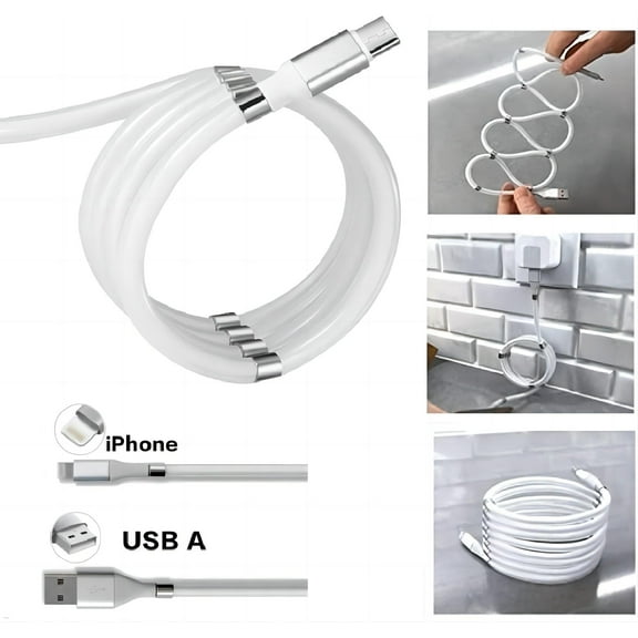 CSTD Lightning Cable Cord with Magnetic Data Cable Organizers, Magnetic Absorption Data Charger Cable 1m/3ft,White