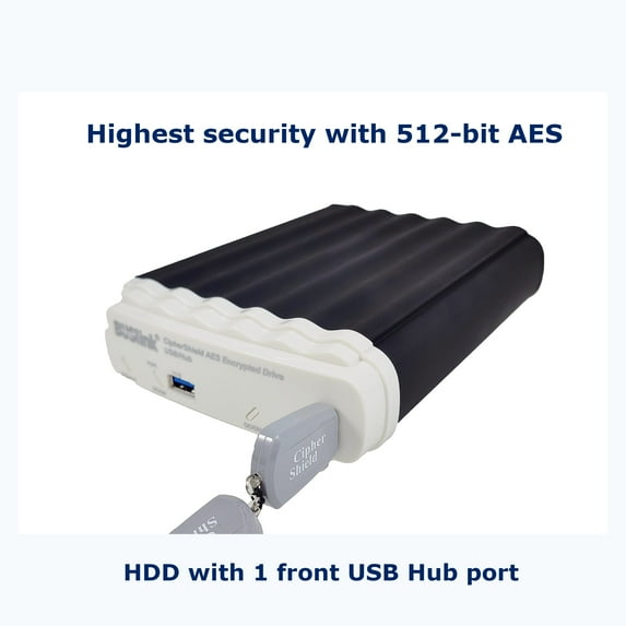 CSX-2THAM1 2TB HDD 1-port Hub USB 3.2 Gen 2/eSATA CipherShield Mode 1 Key 512-bit AES FIPS 140-2 HIPAA Encrypted External Secure Drive