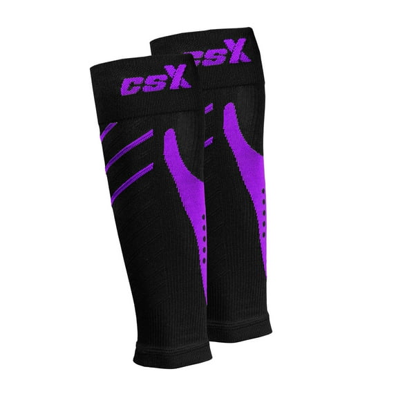 CSX Calf Sleeves, 15-20 mmHg Compression, Purple on Black, Small