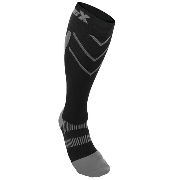 CSX Compression Socks, Sport Recovery Style, 15-20 mmHg, Silver on Black, Large