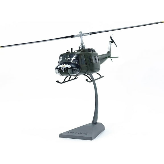 CSYANXING 1:48 Scale UH-1 Iroquois Huey Helicopter Model US Army Alloy Plastic 11.4in Length Rotatable Rotors Display Stand Decor Gift