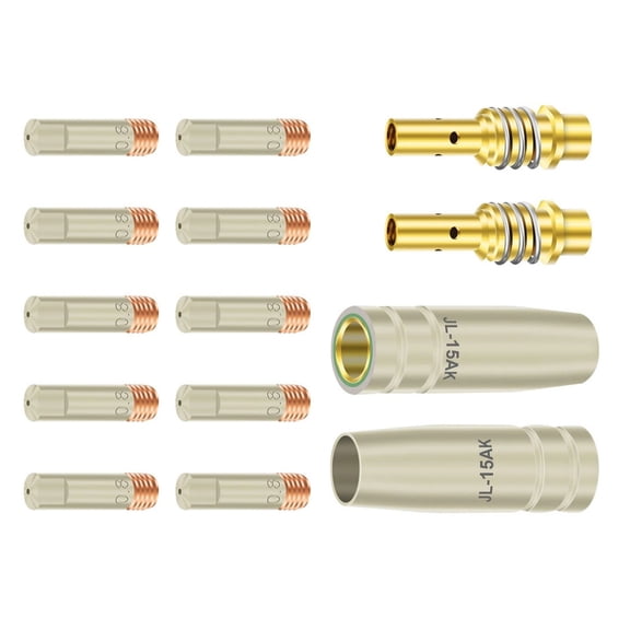 CSYANXING 15AK MIG MAG Welding Torch Accessory Kit Contact Tips Shield Cups Diffusers 0.8mm High Performance Brass Construction Durable