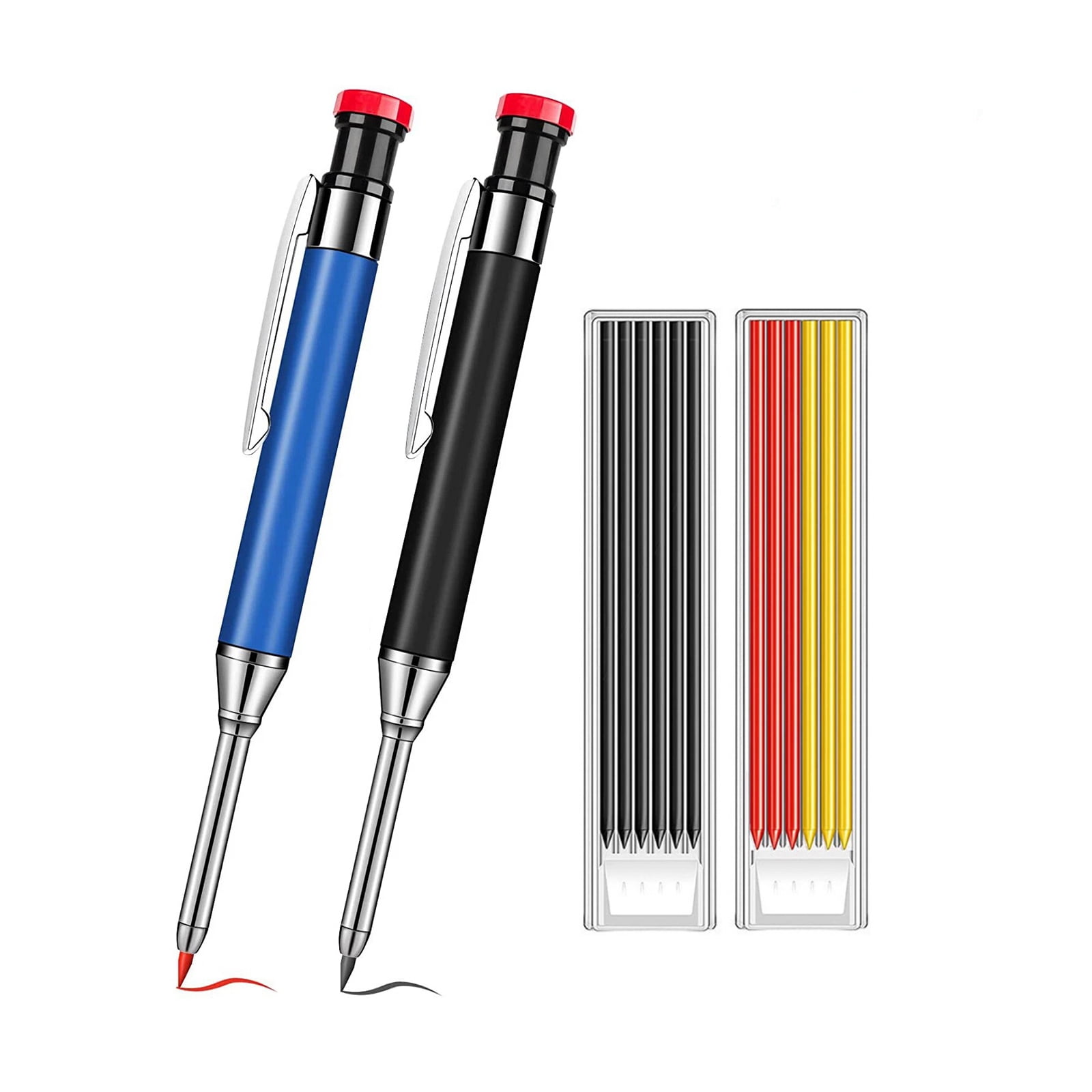 CSYANXING 40mm Deep Hole Carpenter Pencil Non Slip Grip Built In Sharpener For Dark Surface Visible Marking Work