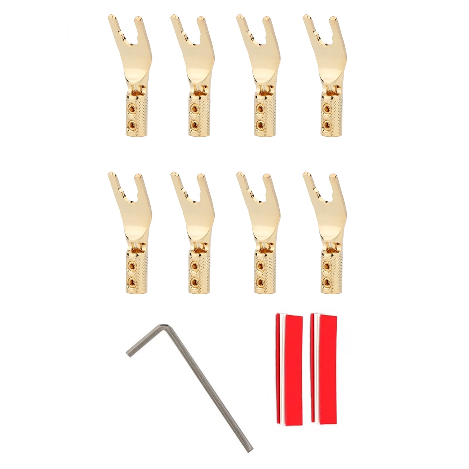 CSYANXING Gold Plated Y Spade Connector Plugs for Audio Speakers 8 Pcs 4.5mm Wire with Heat Shrink and Easy Tool