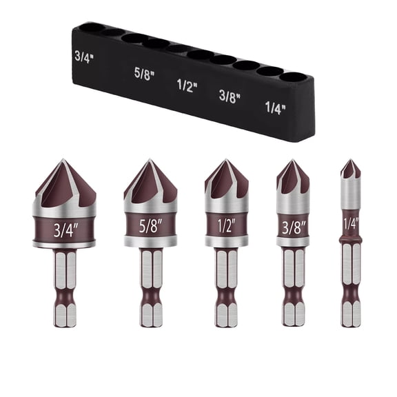 CSYANXING HSS Cobalt M35 Countersink Set 5 Flute 82 1/4 3/4 Inch Wood Plastic Metal Deburring Chamfer Quick Change