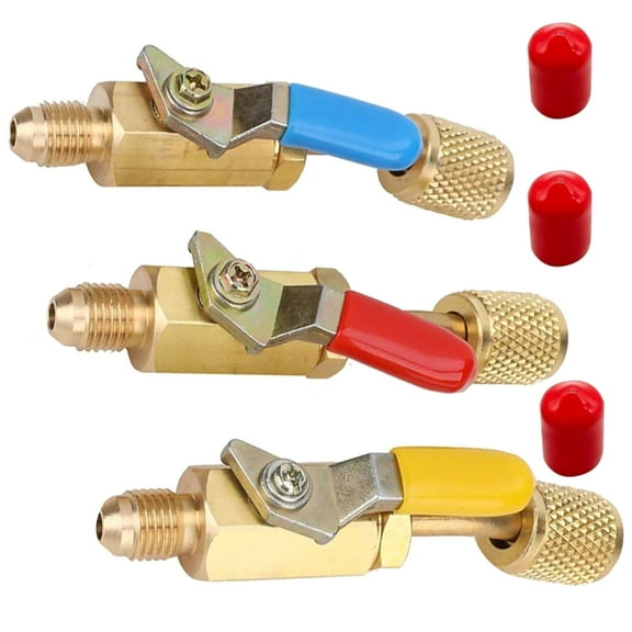 CSYANXING HVAC Shut Off Ball Valve Set 1/4 SAE AC Charging for R410A R134A R12 R22 Manifold Hose 3 Color Coded