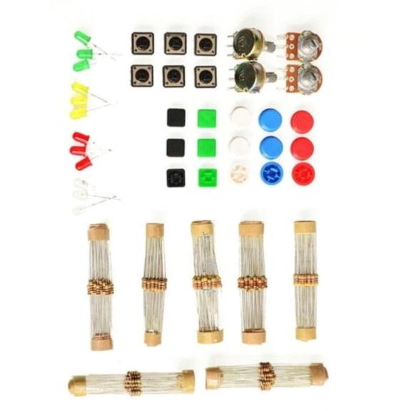 CSYANXING Mixed Electronics Components Pack 30 Each of 100 to 1M Resistors, 3-Color LEDs, and Tactile Buttons for Beginners