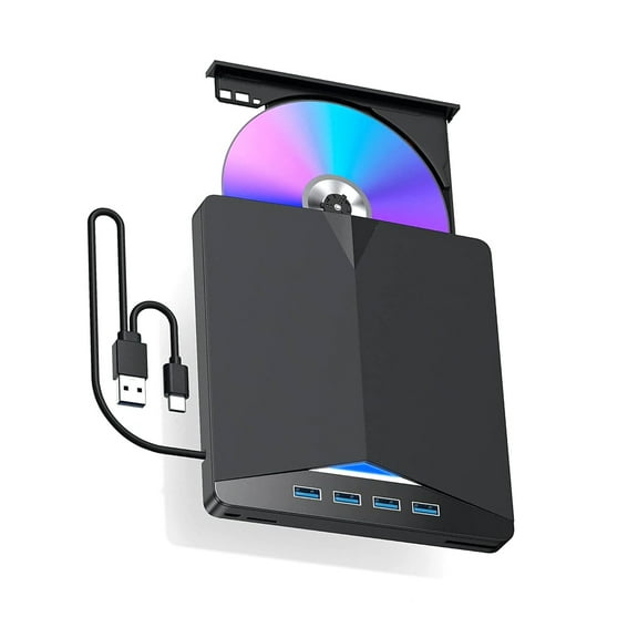 CSYANXING Plug Play USB 3.0 CD DVD Drive Burner 7 Port Hub Adapter Windows Mac with TF SD Card USB C 5Gbps Data Transfer Portable