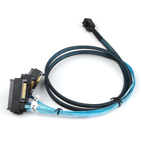 CSYANXING SFF-8643 to 4 SFF-8482 Mini SAS Cable 1 Meter for RAID Controller to 4 HDD Connection Black Blue with Power Port
