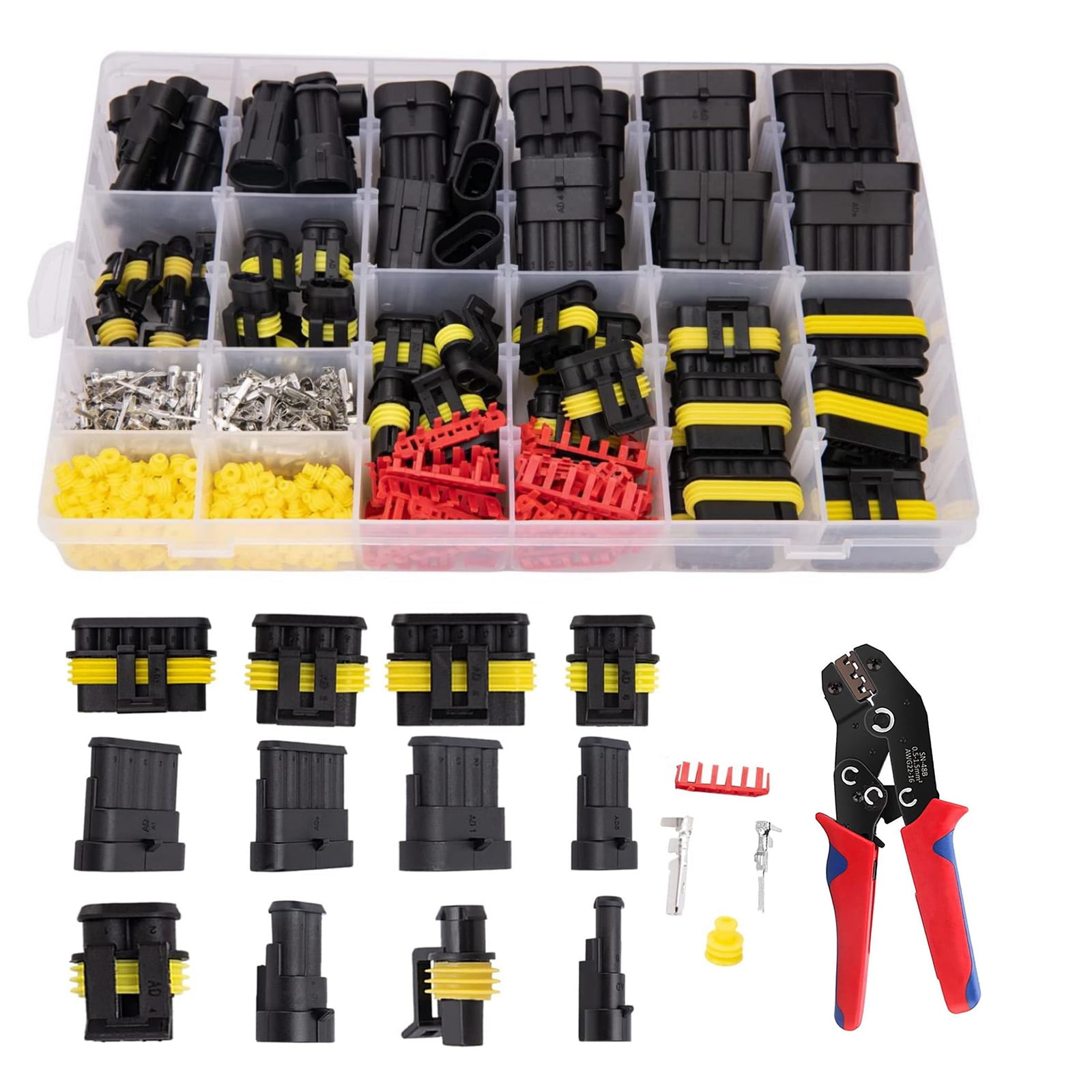 CSYANXING Waterproof Electrical Wire Connector Automotive Kit 708 Pcs 1-6 Pin 22-16 AWG Plugs Terminals Seals and Crimp Tool Set