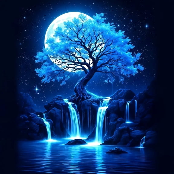 CSZPPQAF 5D Diamond Art for Adults Beginners-Moonlight Waterfall,Full Round Drill Diamond Painting Kits, Relaxing Craft & Wall Decor