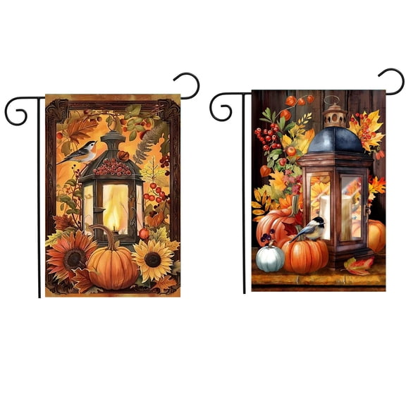 CSZPPQAF Autumn Garden Flags 12x18 Double Sided-Jack-o'-lantern,2 Pack-165 GSM Polyester Fall Yard Decoration Flags, Fade Resistant