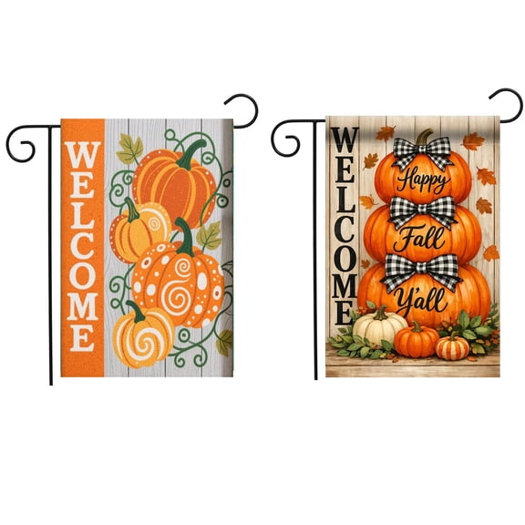 CSZPPQAF Fall Pumpkins Flags 12x18 Double Sided,2 Pack-165 GSM Polyester Fall Yard Decoration Flags, Fade Resistant