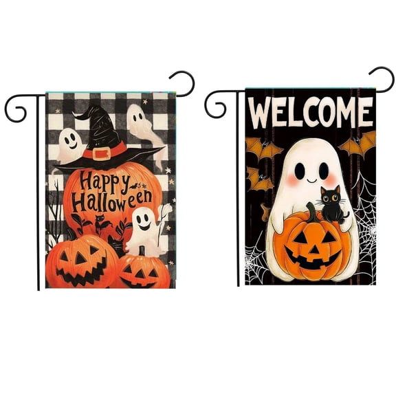 CSZPPQAF HallweenGarden Flags 12x18 Double Sided-Ghost,2 Pack-165 GSM Polyester Fall Yard Decoration Flags, Fade Resistant