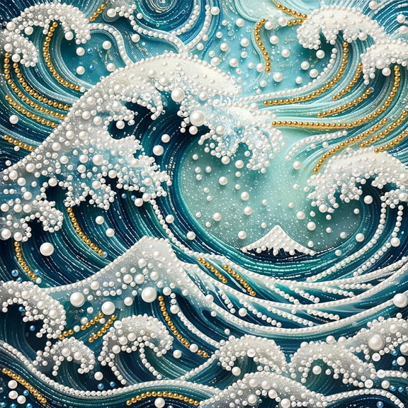 CSZPPQAF Pearl Diamond Painting Kits for Adults-Waves, 12x12 In Partial Drill Craft Art, Retro Pearl Diamond Art for Home Wall Decor
