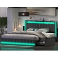 thumbnail image 1 of CSZZD Queen Bed Frame with 4 Storage Drawers & LED Lights, Light up Upholstered Platform Bed Frame Queen Size with Charging Station & Adjustable Headboard, No Noise, No Box Spring Needed, Dark Grey, 1 of 5