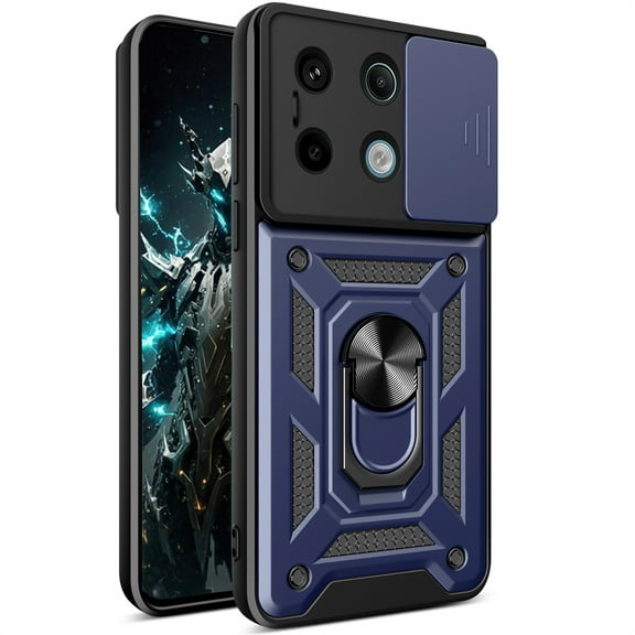 CSmall for Xiaomi Redmi Note 13 5G Case with Slide Camera Lens Cover for Men, Military Grade Shockproof Protection Phone Cover with Rotate Ring Kickstand Case for Redmi Note 13 5G SJ Blue