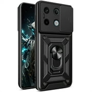 CSmall for Xiaomi Redmi Note 13 Pro 5G Case with Slide Camera Lens Cover, Military Grade Shockproof Protection Cover with Rotate Ring Kickstand Case for Redmi Note 13 Pro 5G SJ Black