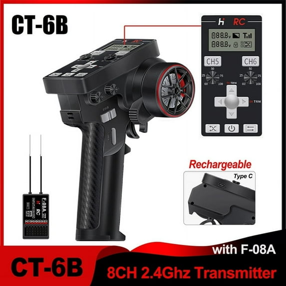 CT-6B 8CH Transmitter Remote Control 2.4Ghz RC Transmitter with F-08A 8 Channel PWM Receiver Gyro for RC Car Boat Tank