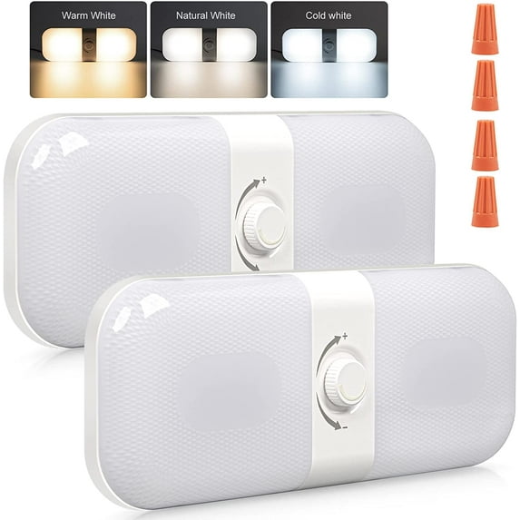 CT CAPETRONIX RV Lights Interior 1700LM, 3 Color TEM Camper Lights, Dimmable 12v Volt Led Lights Fixture, RV Ceiling Dome Light w Switch for RV/Camper/Car/Trailer/Boat (Warm Cool Natural White) 2Pack