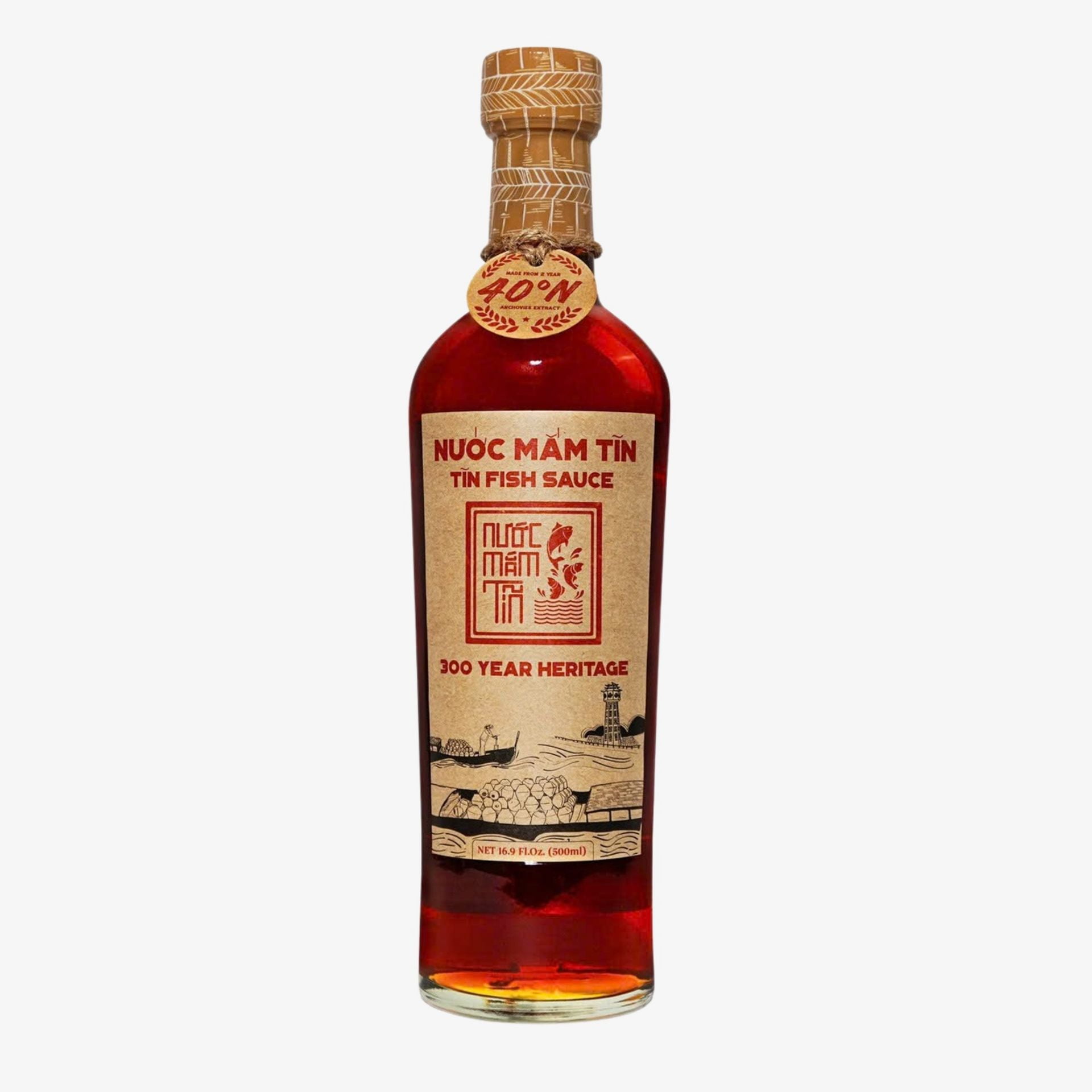 TIN Fish Sauce by Lang Chai Xua – 40°N Protein, Traditional Vietnamese Anchovy Sauce, 500ml Glass Bottle