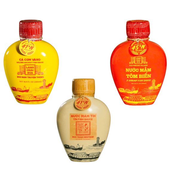 TIN Ceramic Fish Sauce 60N by Lang Chai Xua Premium Anchovy Sauce | Traditional Nuoc Mam | 250ml Ceramic Jar x Pack of 3