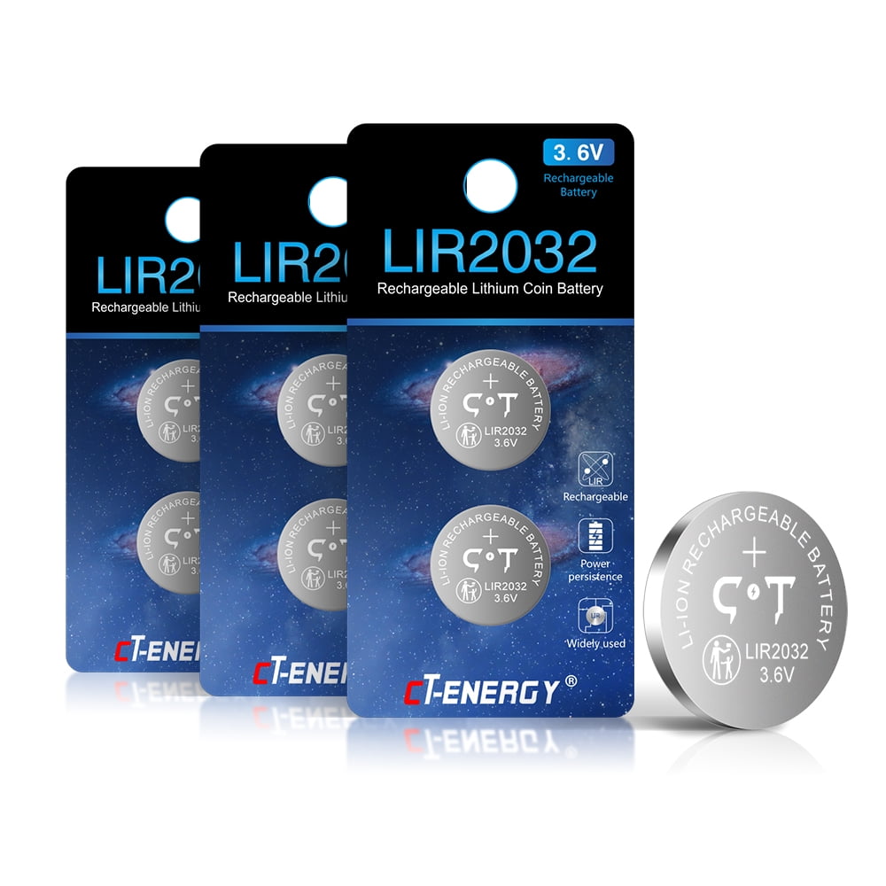 CTENERGY Rechargeable 2032 Batteries 6pcs for Key FOB 3.6V Lir2032 Battery Replace Cr2032