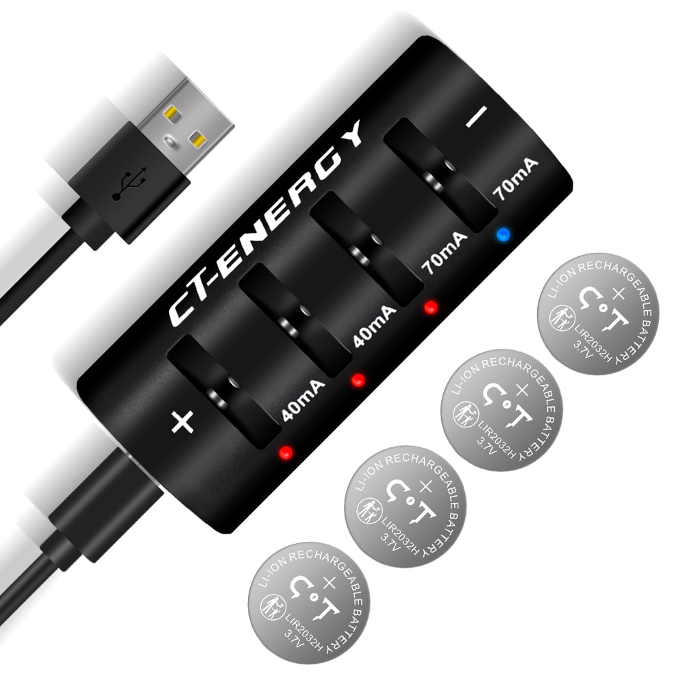 CTENERGY Rechargeable 2032H Batteries 4 Pack with Lithium Coin Button