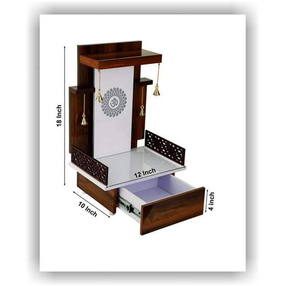 CT&M Enterprises Temples Customized Wooden Brown temple with LED Light for Home and Office Puja Mandir Wall Hanging & Table Top White Mandir 18x12x10 Inches