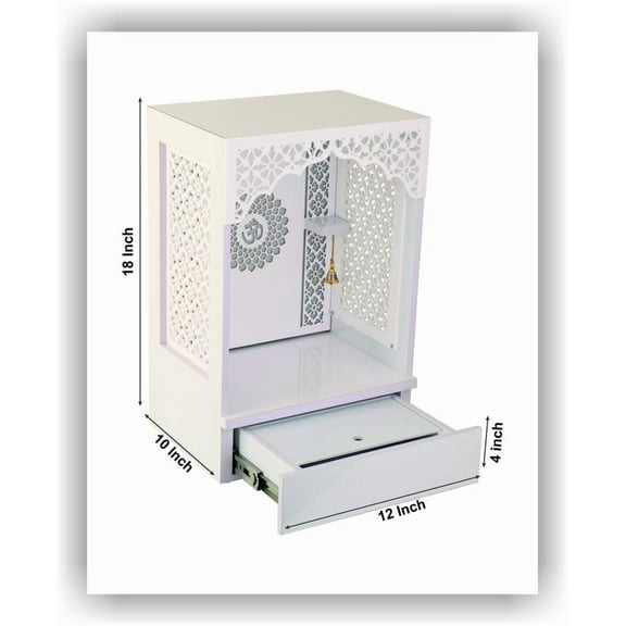 CT&M Enterprises Temples Customized Wooden White temple with LED Light for Home and Office Puja Mandir Wall Hanging & Table Top Pooja Ghar 18x12x10 Inches