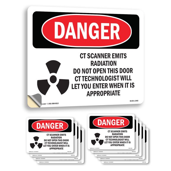 CT Scanner Emits Radiation Do OSHA Danger Vinyl Decal Label 10 Inch x 7 Inch - 10 Pack