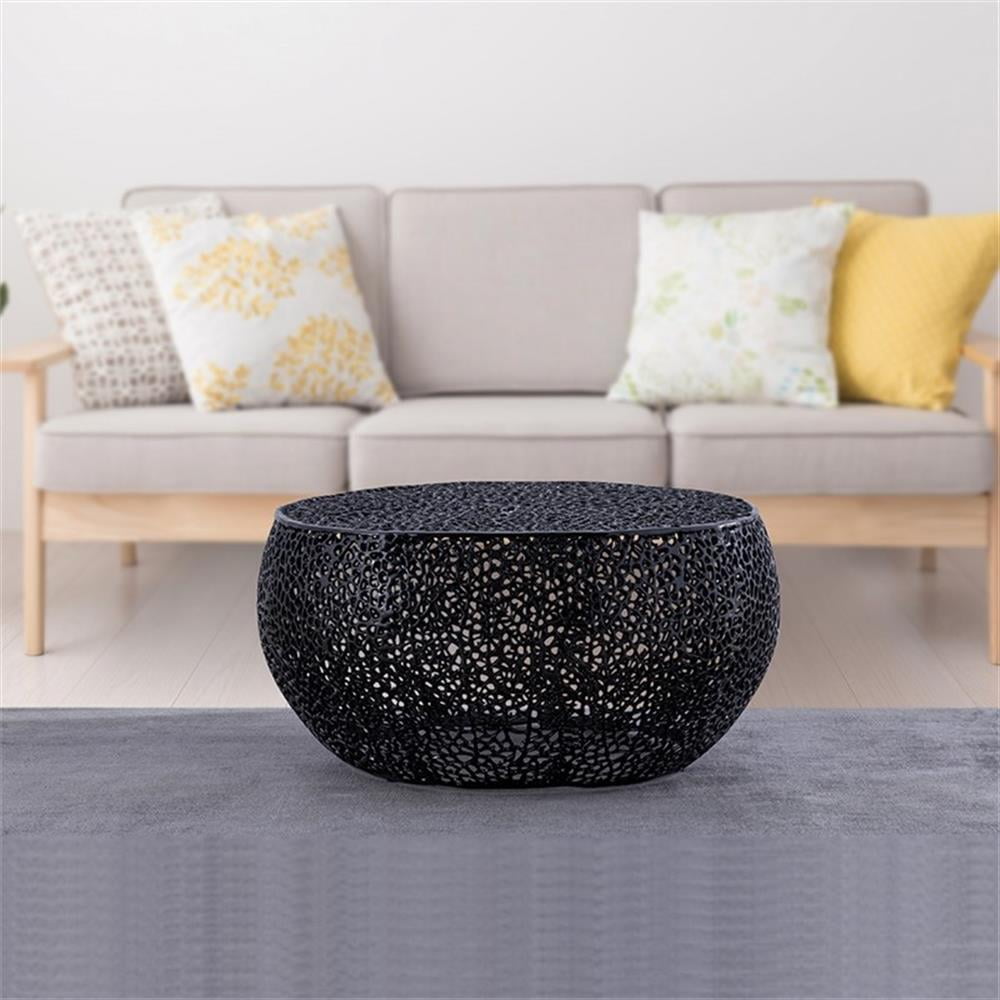 Black Round Aluminum Coffee Table with Storage