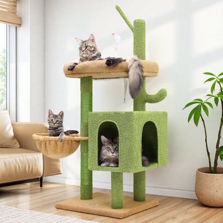 CT47CF Versatile Play Cactus Cat Tree | 46-inch Durable Cat Condo with Scratching Posts, Hammock & Platforms