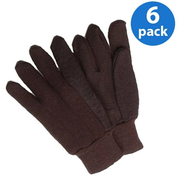 CT7060-L-6PK, Multi-Purpose Poly/Cotton Brown Jersey Gloves, Dotted Grip Palm, 6 Pair Value Pack