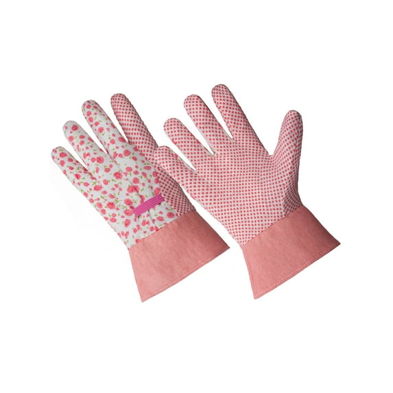 CT7611-S/M, Ladies Poly/Cotton Gloves, PVC Dotted Grip Palm, Band Top Cuff