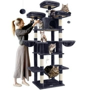 CT81F Big Cat Tower for Indoor Cats | 80-Inch XXL Cat Tree with Scratching Post, Hammock, 3 Perches, 2 Spacious Condos, 2 Hanging Baskets in Dark Grey