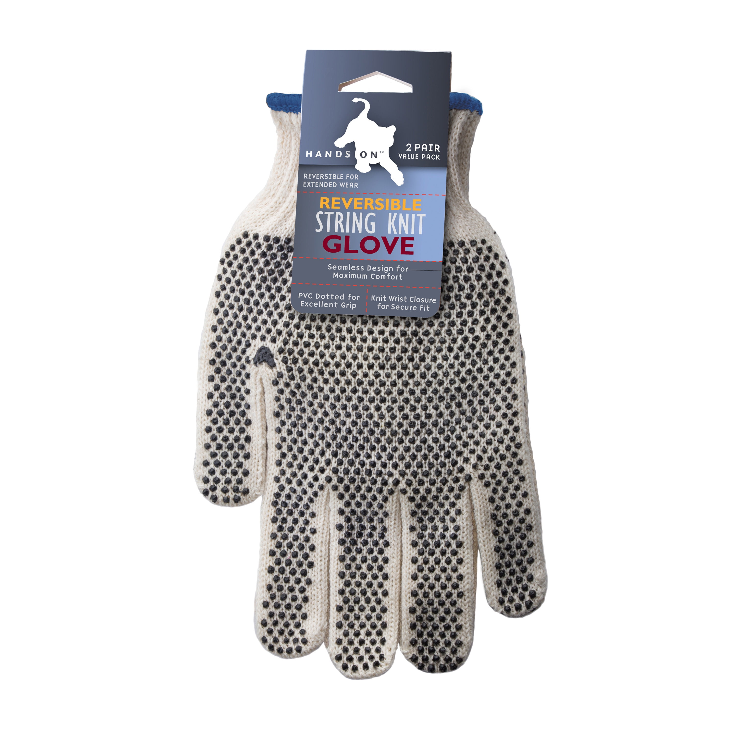 CT8200-L/XL-2PK, Reversible PVC Dotted String Knit Gloves, 2 Pair Value Pack