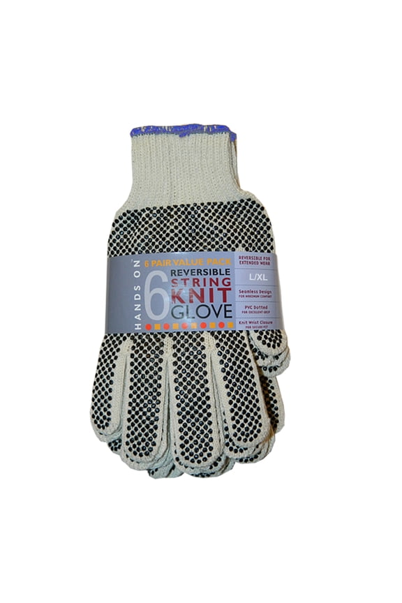CT8200-L/XL-6PK, Reversible PVC Dotted String Knit Gloves, 6 Pair Value Pack