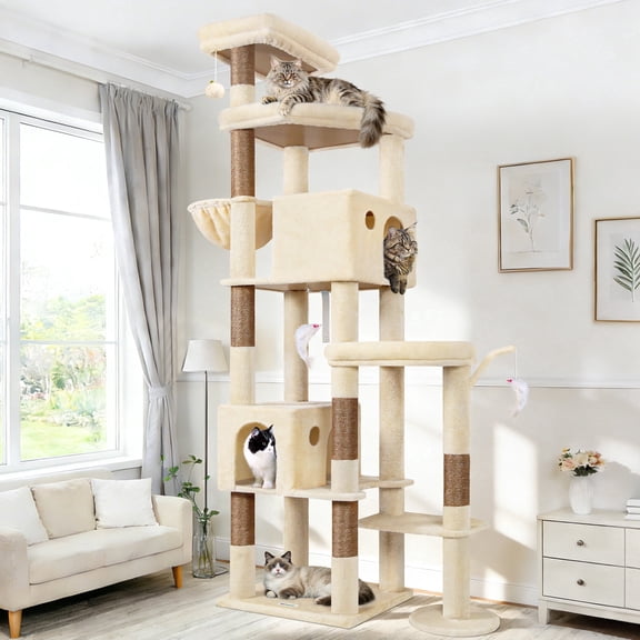 Globlazer 83" Large Multi-Level Cat Tree Tower Luxury Cat Condo Furniture with Sisal Scratching PostsHammock,Cozy Pussycat Perches,Pet House,Beige