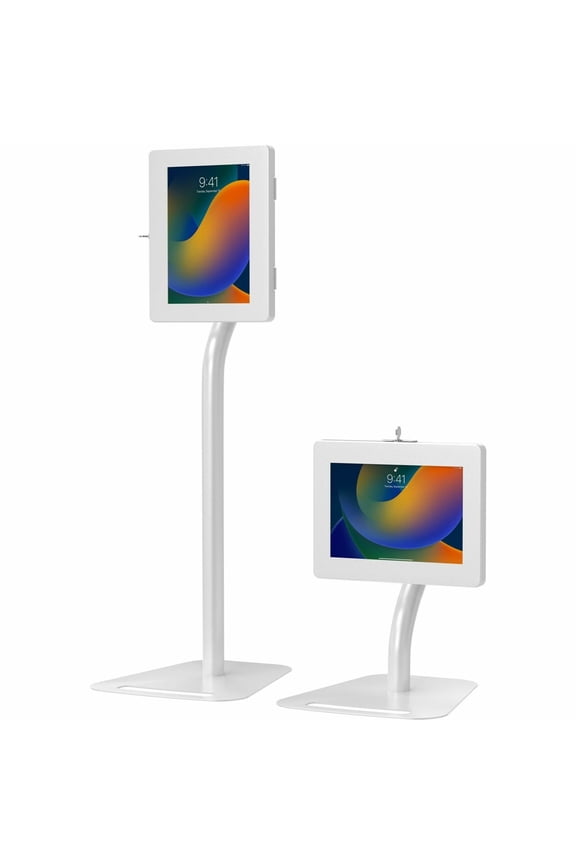 Premium Height-Adjustable Floor-to-Desk Security Kiosk for Tablets White