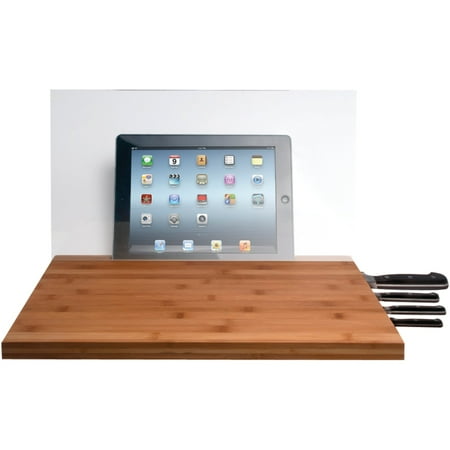 CTA Digital - Bamboo Cutting Board with Screen Shield for iPad and Knife Storage - Wood